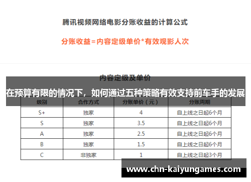 在预算有限的情况下，如何通过五种策略有效支持前车手的发展